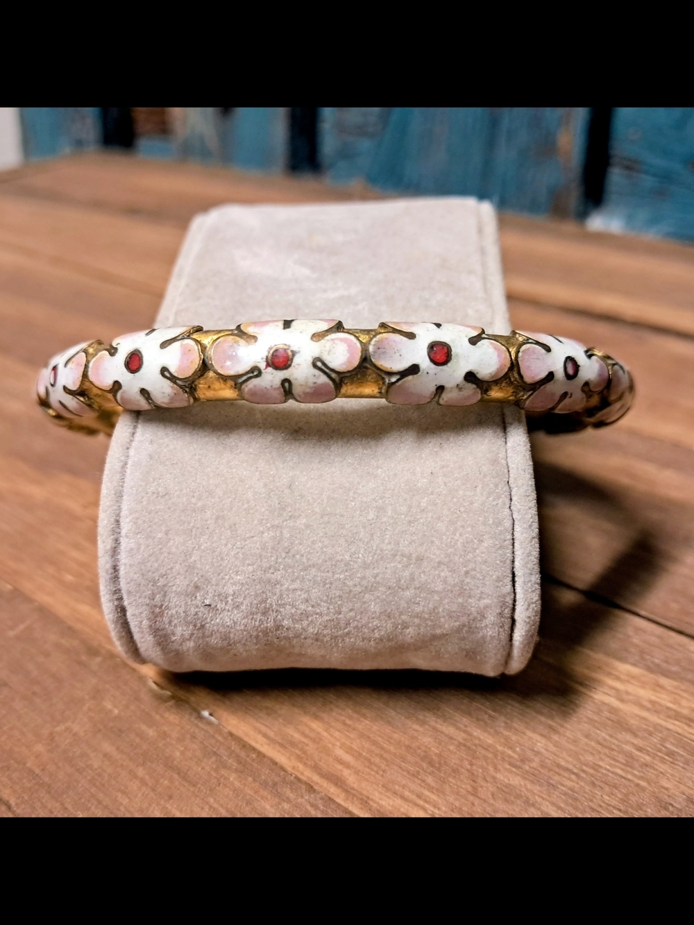 Vintage Hand Painted Floral Enamel Cloisonne Bangle Bracelet - Picture 7 of 7